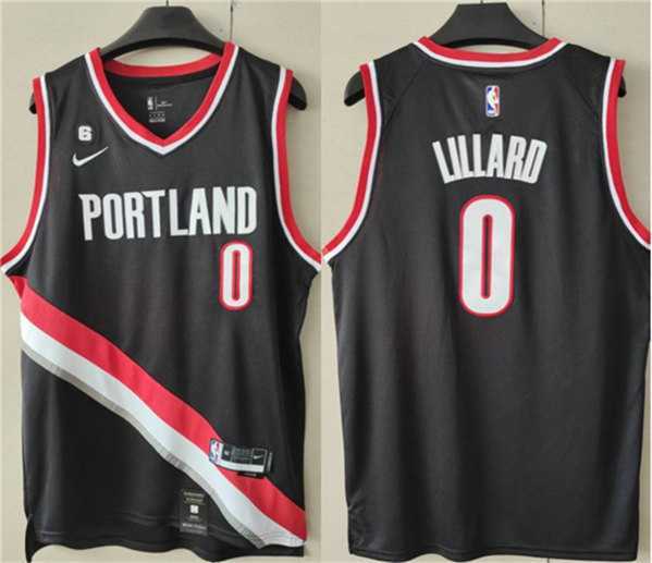Men%27s Portland Trail Blazers #0 Damian Lillard Black With No.6 Patch Stitched Basketball Jersey->buffalo bills->NFL Jersey